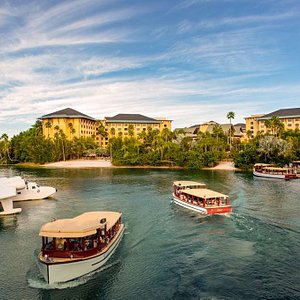 Loews Royal Pacific Resort in Orlando, image may contain: Waterfront, Scenery, Yacht, Boat