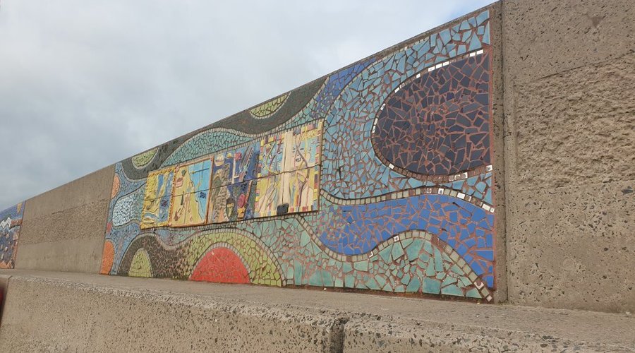 Eisenhower Pier is an important landmark, mosaics represent the events of WW2 & how it impacted Bangor & the surrounding area. Visted Oct 21