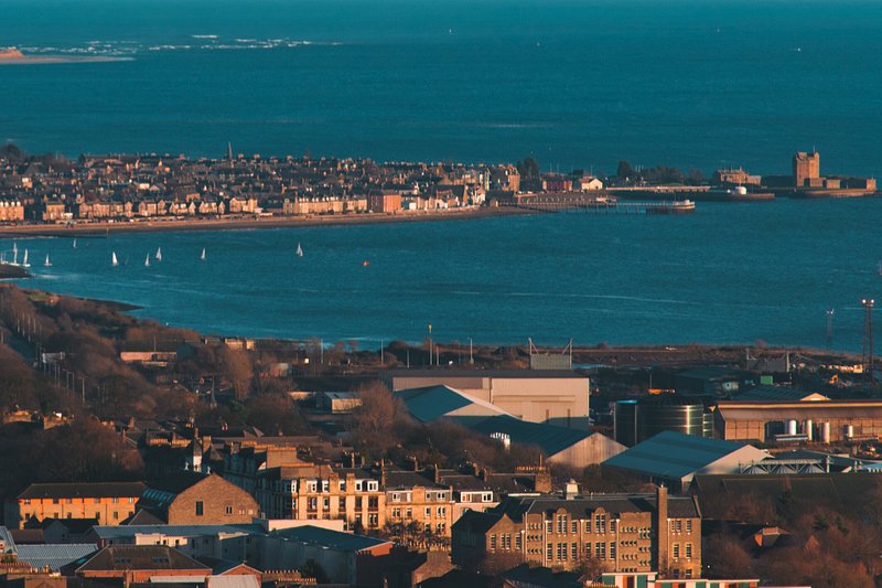 High angle view of Dundee by the sea