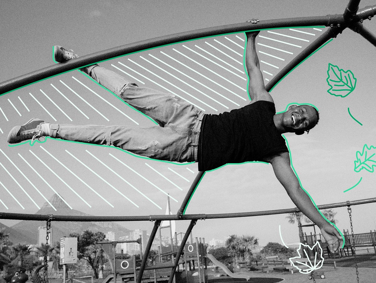 Man on jungle gym