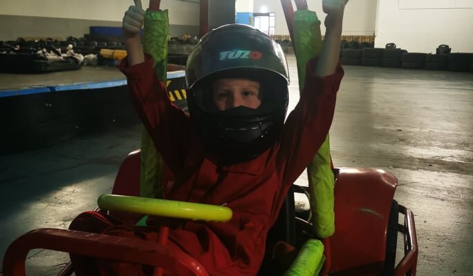 Thumbs up from this young racer!! (Cub Kart)