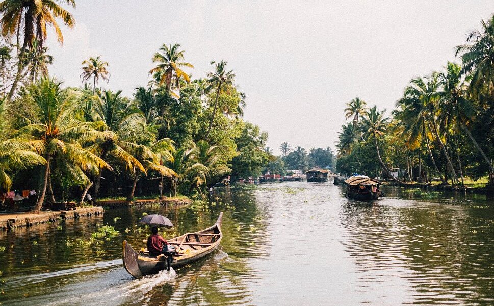 Shikara boat on the backwaters of Kerala