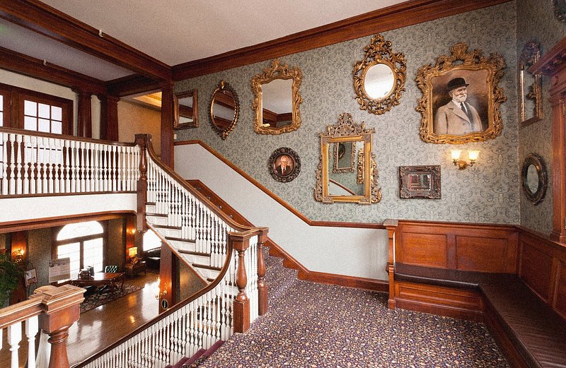 A staircase landing at The Stanley Hotel in Colorado US