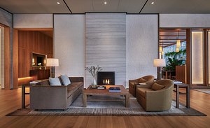 Pendry Manhattan West in New York City, image may contain: Interior Design, Fireplace, Home Decor, Living Room