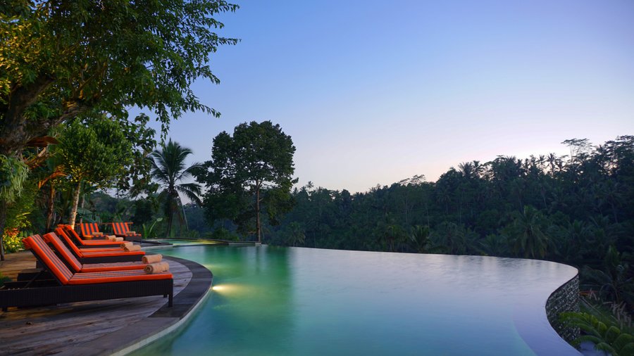 An infinity swimming pool facing to the valley of Sebatu Village. 