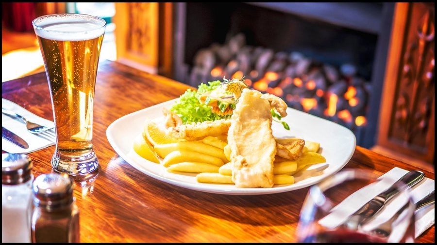 Classic Lemon Sole and Chips, with a glass of local Emerson's Pilsner. A perfect pairing for lunch!