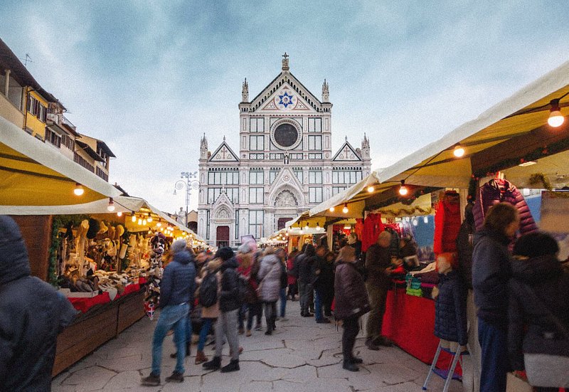 Piazza Santa Croce Christmas Market in florence, italy