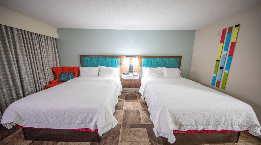 Standard room with 2 queen beds, microwave & refrigerator