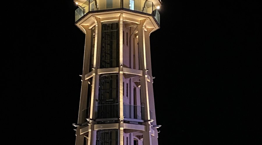 View of the tower in the evening light. 