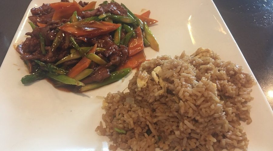 Beef with Asparagus and Fried Rice