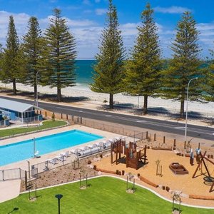 Overlooking pool & nature playground 