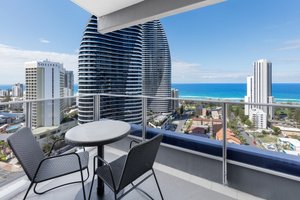 Meriton Suites Broadbeach in Broadbeach, image may contain: Balcony, City, Chair, Condo