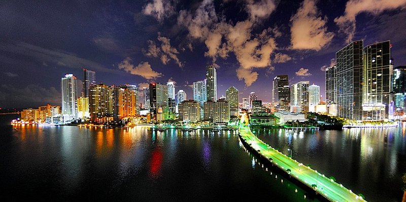A nighttime view of the Miami skyline