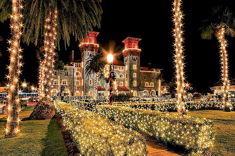 The 19th-century style Lightner Museum building is lit up with Christmas lights for their Night of LIghts event