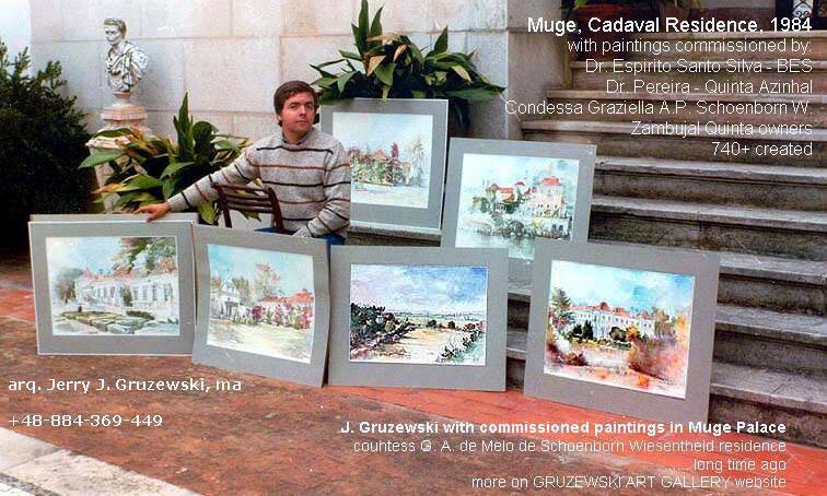 From Casa Cadaval - arch J. Gruzewski, MA with Commissioned from Him paintings, Muge. On a photo: Quinta Zambujal, Villa Sta Marta, Quinta do Pero, Casa Cadaval Palacio. Contact Him for your Watercolor