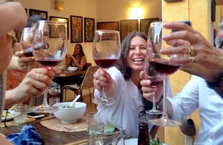 Enjoying good wine, good food and friends in our bistro.