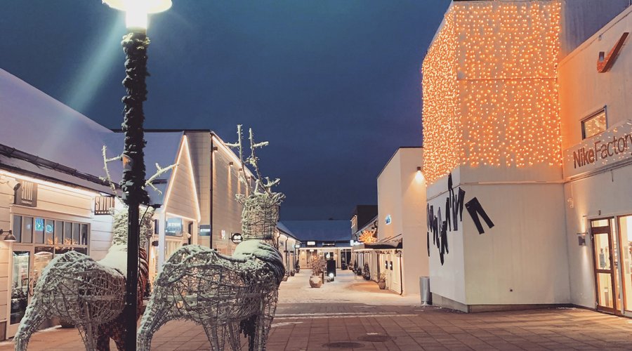 High street in winter lights.