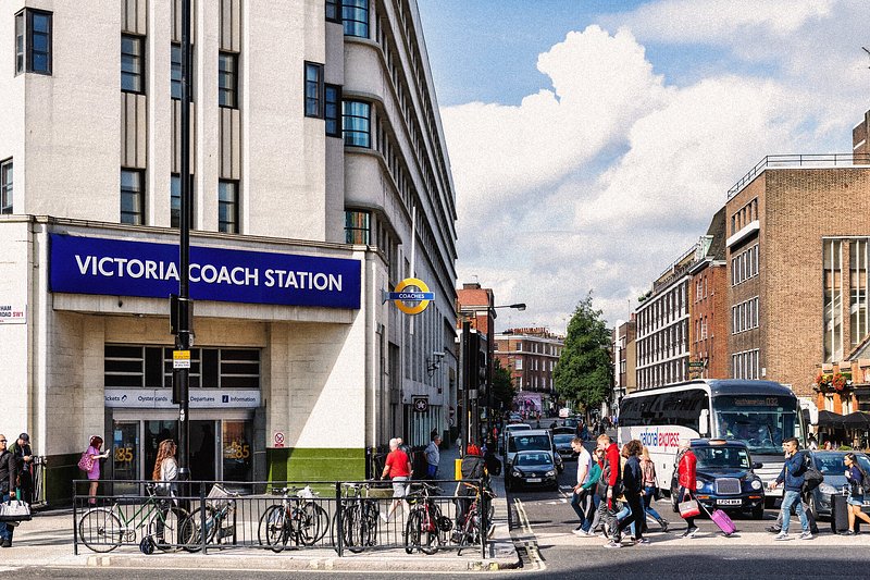 Outside Victoria Coach Station in London, UK