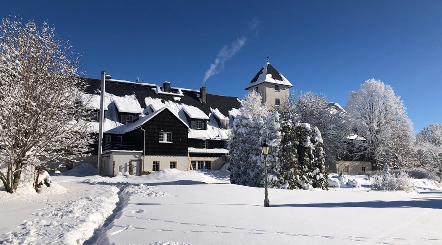 Ein Blick vom Wald auf das Zollhaus