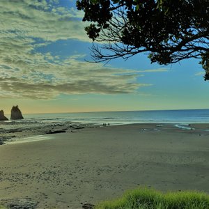 Onaero Bay Holiday park beach.  Swim, surf fish or build sand castles