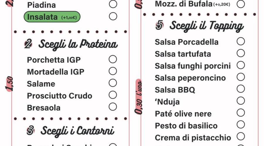 Menù - Crea il tuo panino
