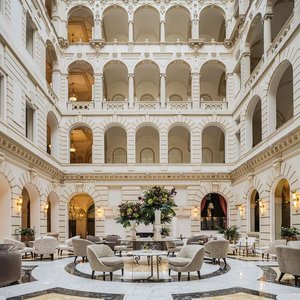 Anantara New York Palace Budapest Hotel in Budapest, image may contain: Dining Room, Dining Table, Indoors, Table