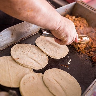 Making tacos in Cancun