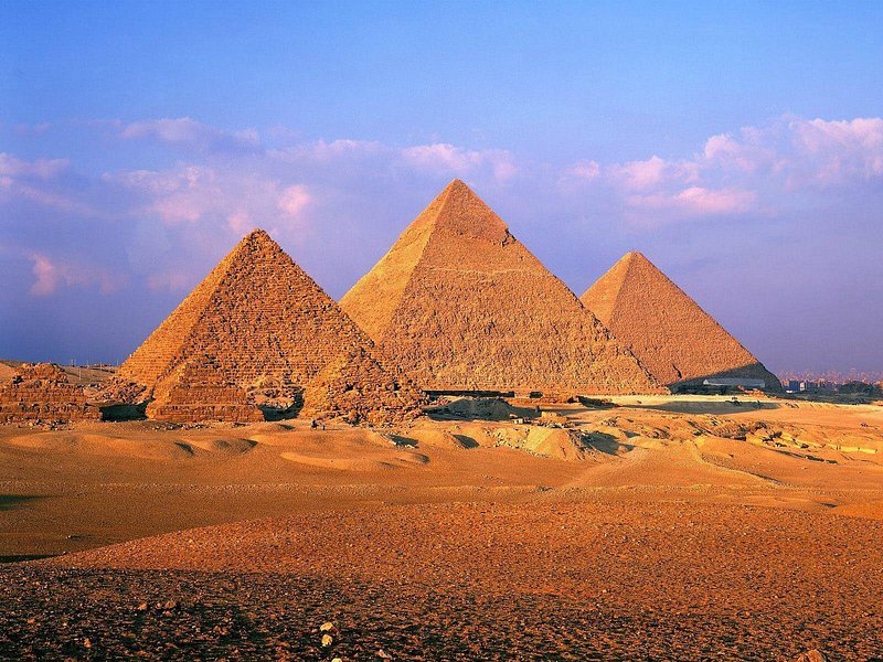 Pyramids of Giza at sunset
