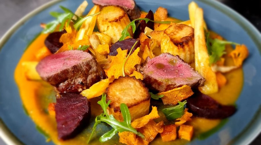 Venison with fondant potatoes and a butternut puree