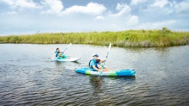 must visit places with family Adults and children on two kayaks