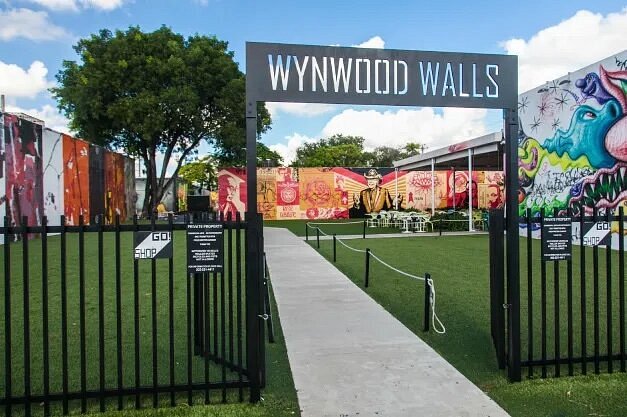 Entrance to Wynwood Walls with murals in the background