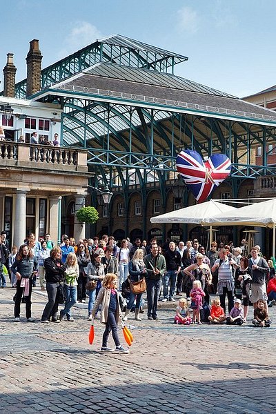 Crowd outside Covent Garden Market in London