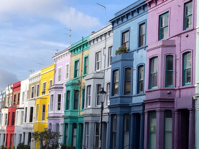 Row of colorful houses in Notting Hill, London