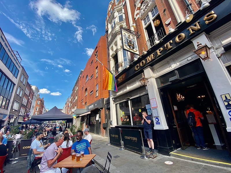 Outside Comptons of Soho pub in London