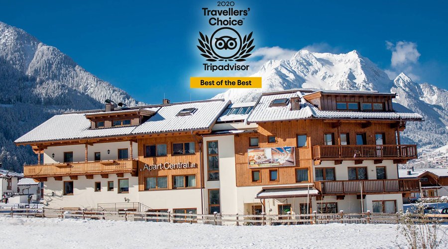 Winter at Apart Central in Mayrhofen, 1 minute walking to main cable car ski lift Penkenbahn.