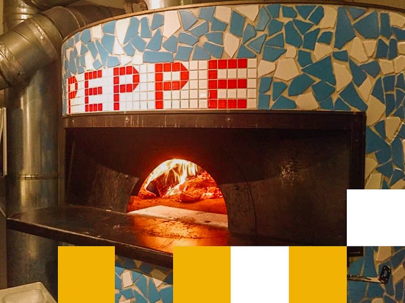 Blue and white pizza oven