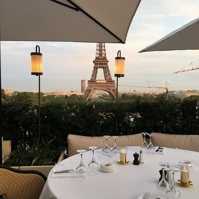 View of the Eiffel Tower from Girafe restaurant in Paris