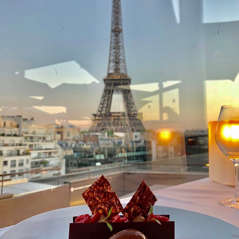View of Eiffel Tower from Les Ombres restaurant in Paris