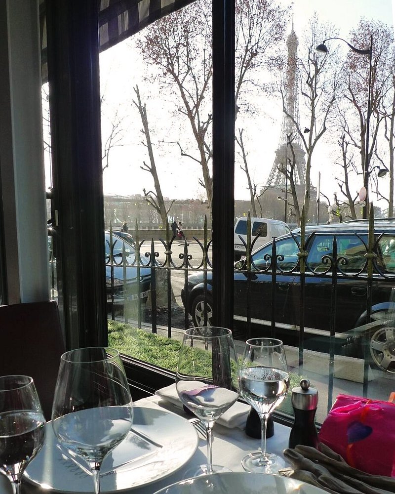 View of Eiffel Tower from Antoine Seafood Restaurant in Paris