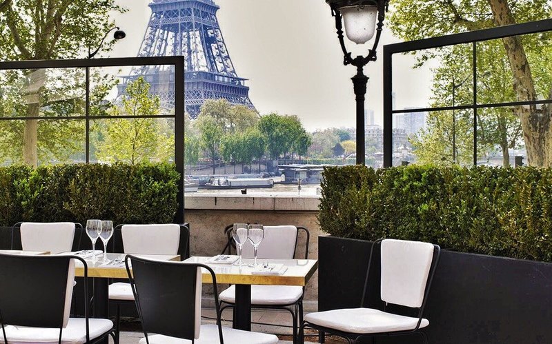 View of Eiffel Tower from Monsieur Bleu in Paris.