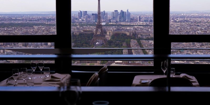 View of Eiffel Tower from Le Ciel De Paris restaurant.