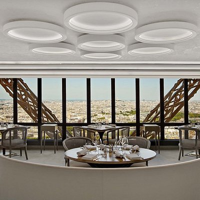 Interior of Le Jules Verne restaurant in the Eiffel Tower in Paris