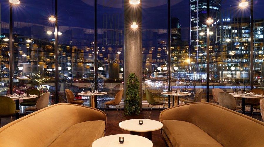 Modern interiors and floor to ceiling windows.