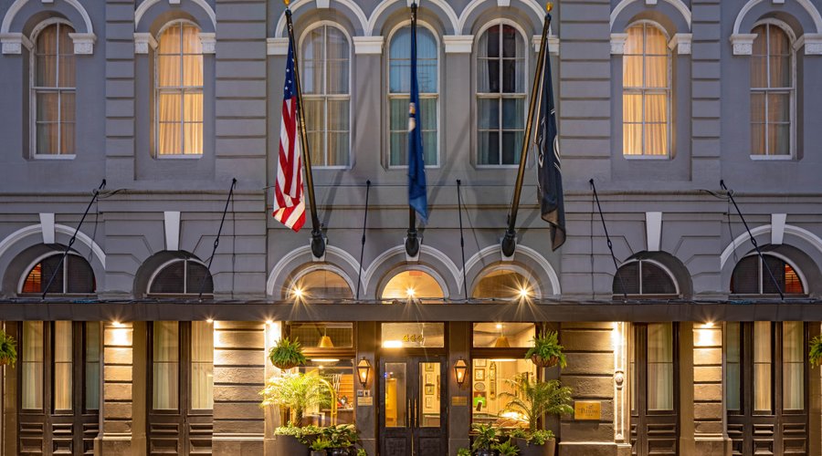 Main Entrance to The Pelham Hotel located in downtown New Orleans just steps from the French Quarter and top attractions in the city.