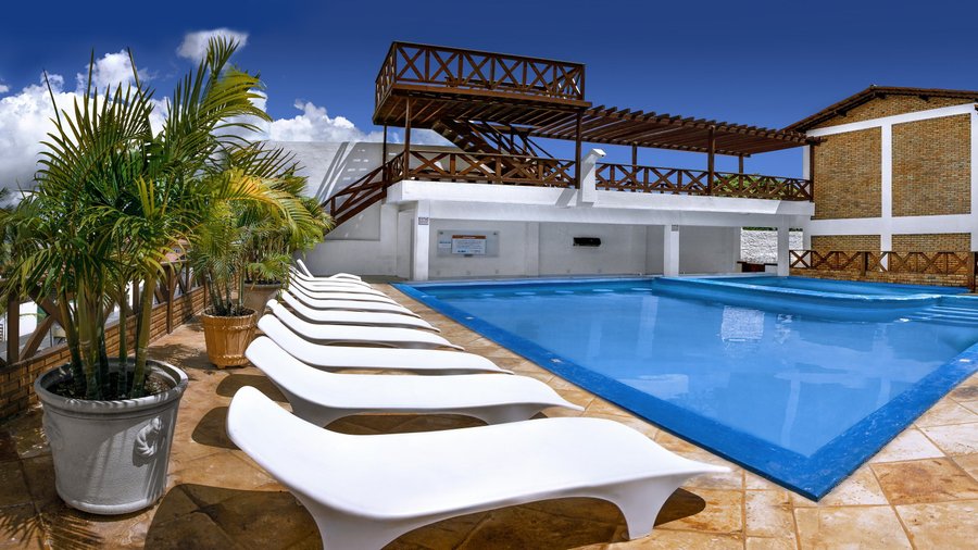 Área da piscina e mirante com vista panorâmica de Jericoacoara