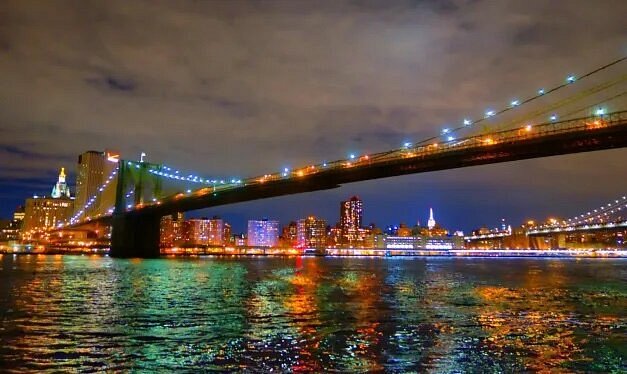 Brooklyn Bridge lit up at night