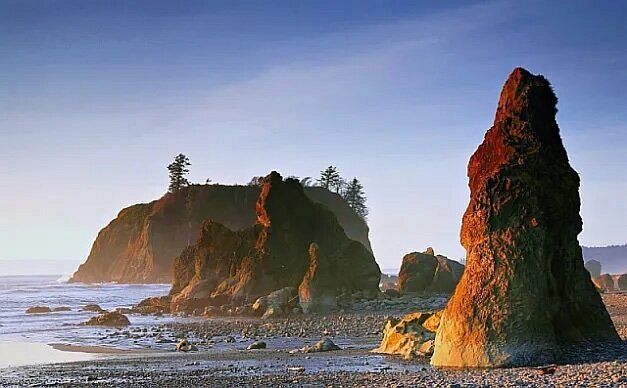 Dramatic sea stacks along rocky beach