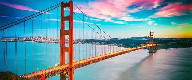 Colorful sky over Golden Gate Bridge
