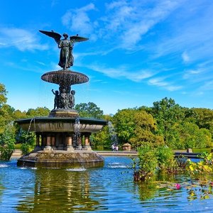 Bethesda Terrace and Fountain overlook The Lake in New York City's