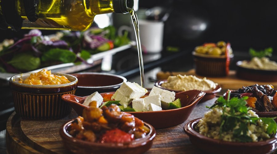 Lunch mezes and extra virgin olive oil 
